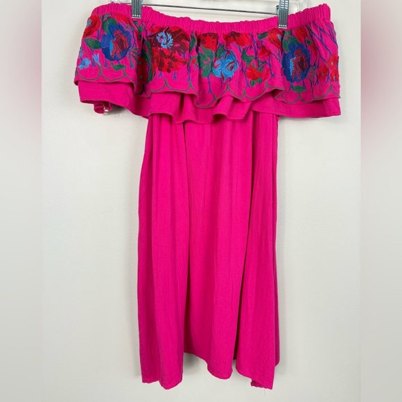 Umgee Tunic Top Womens Medium Pink Off-Shoulder Shirt Floral Embroidery Boho - Picture 7 of 7